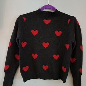 SHEIN Black Sweater with Red Heart Pattern